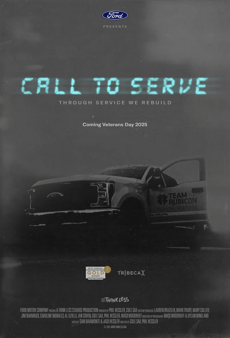 Call to Serve poster: a Team Rubicon truck in the rain.