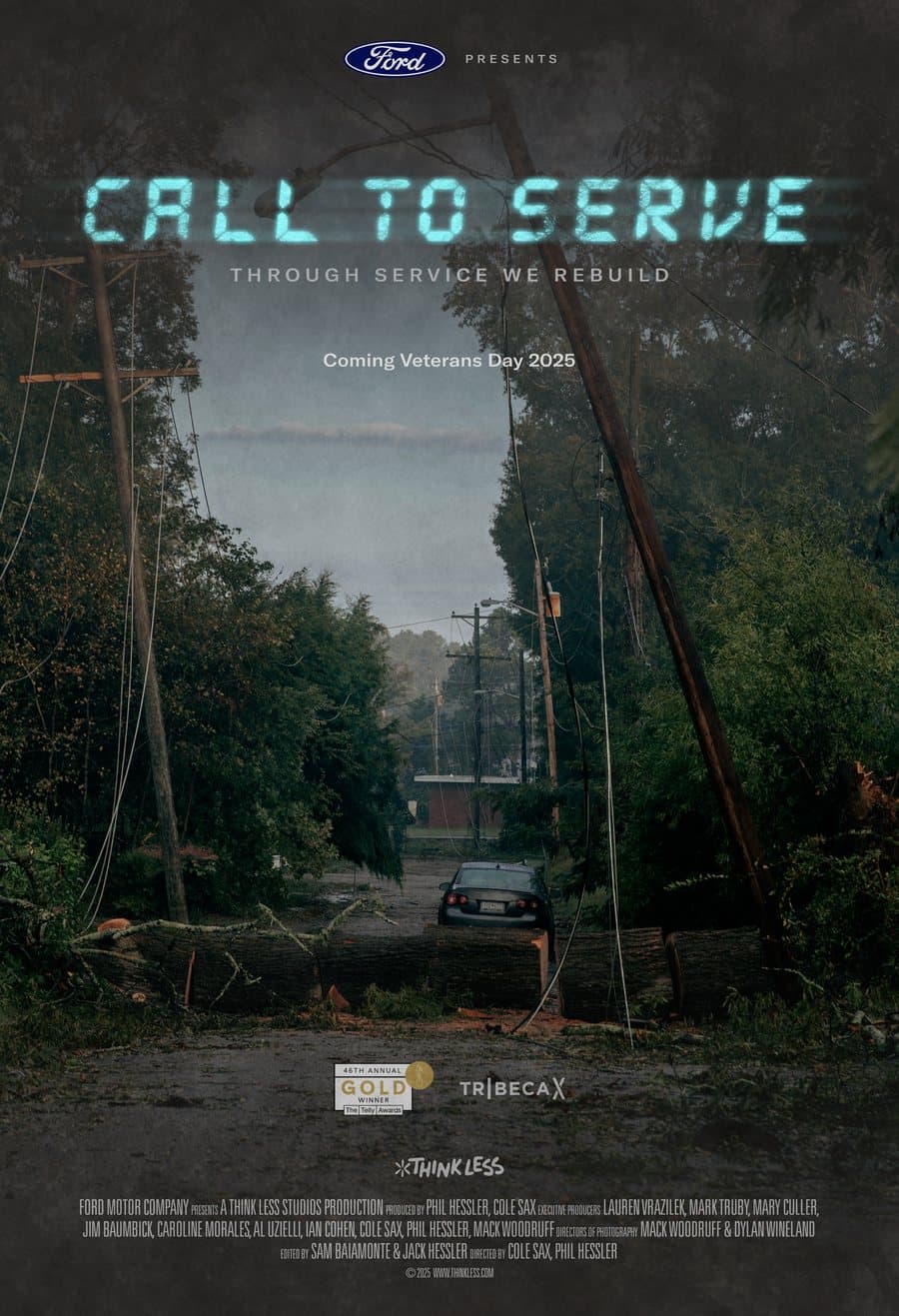 Call to Serve poster: a truck under downed power lines.