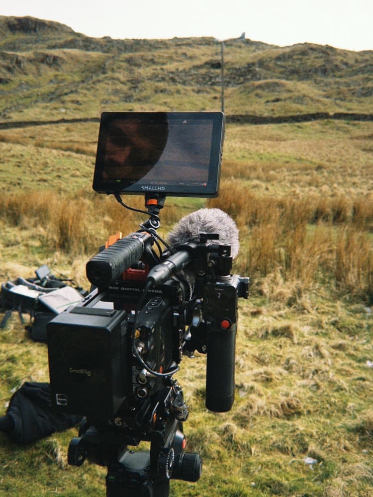 A camera and monitor rigged on the fell between setups.