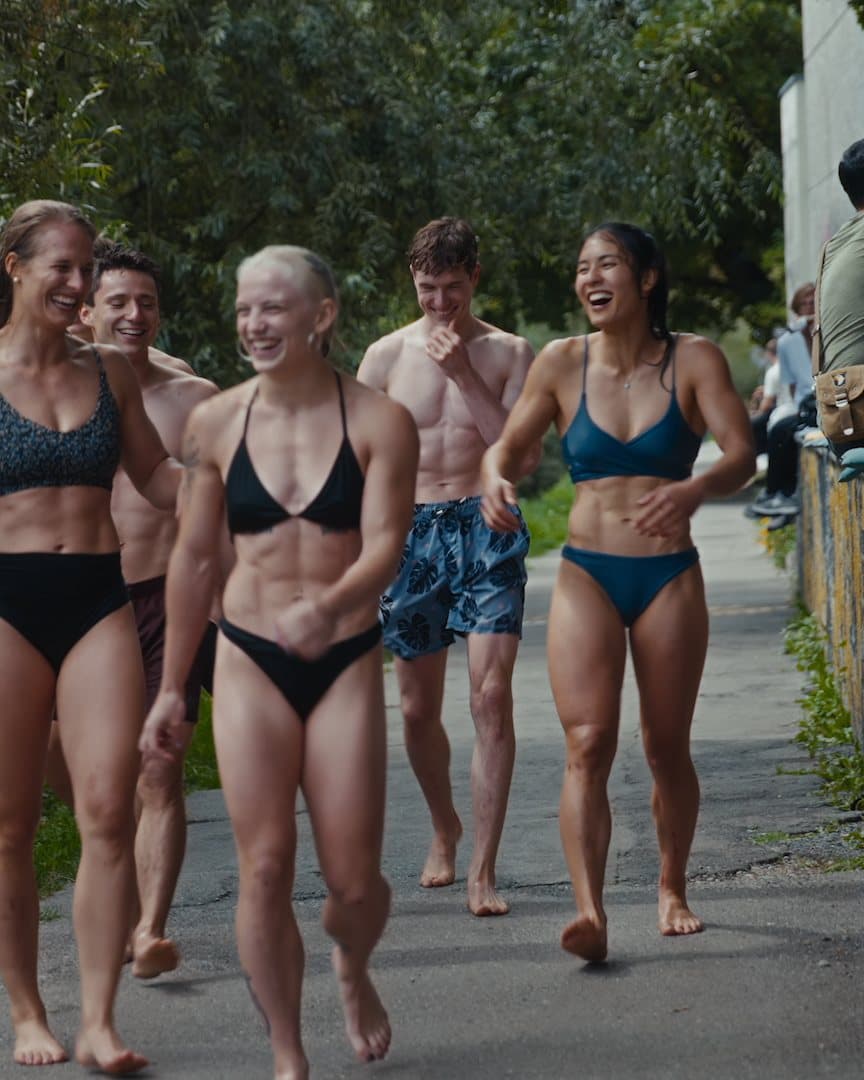 Climbers walking together on a rest day.