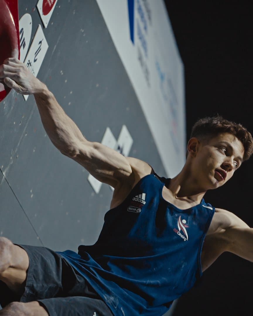 A climber falling away from the wall.