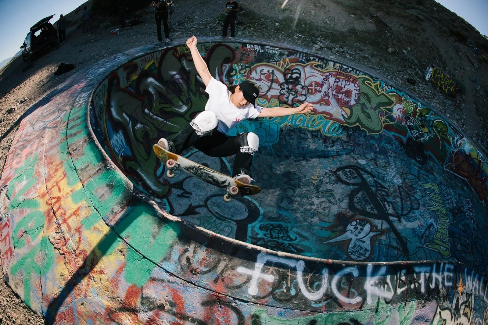 Mami Tezuka carving the graffiti walls of the Nude Bowl.