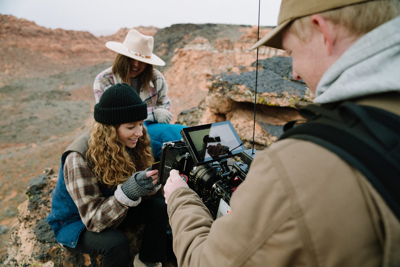 Checking the shot on a monitor in the canyon