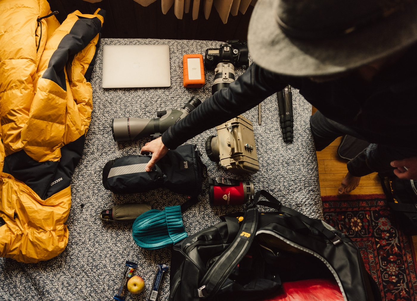 Camera gear laid out before the shoot