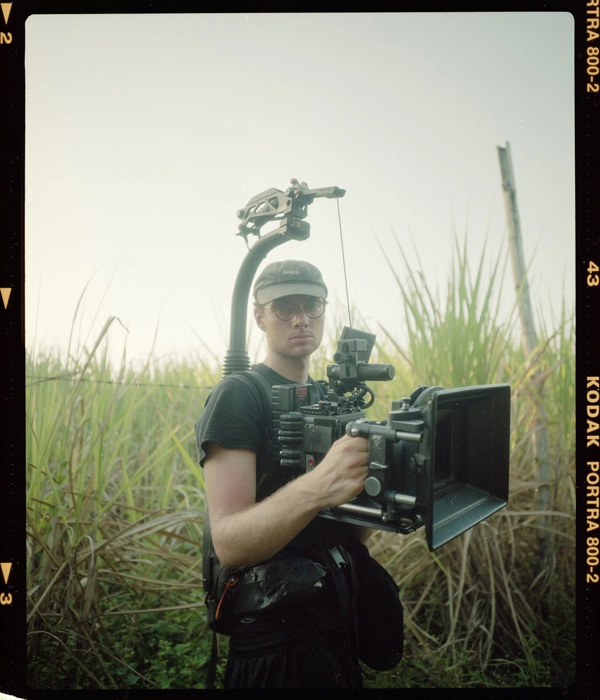 Operator in a cane field, shot on film