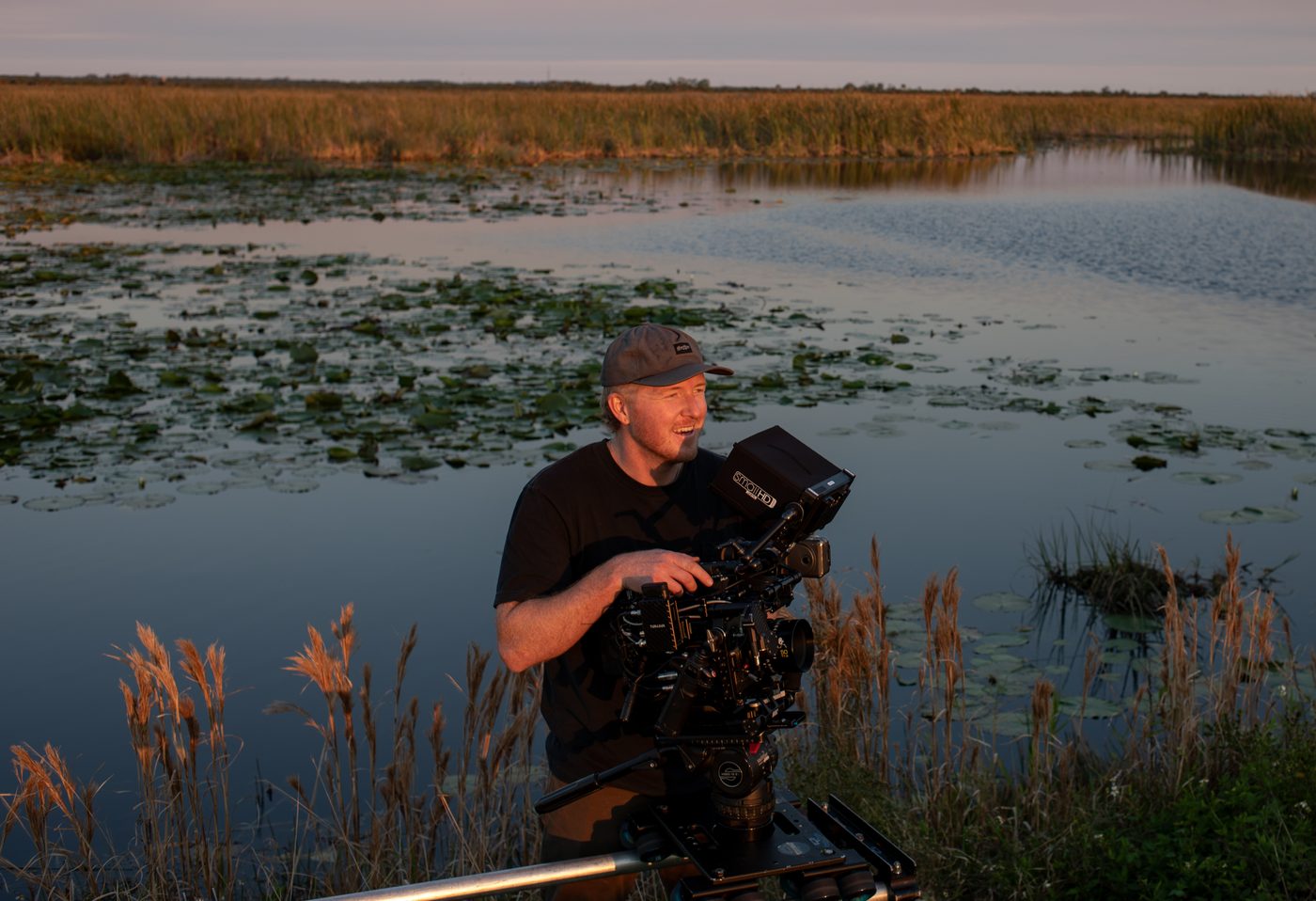 Operator in the reeds at golden hour