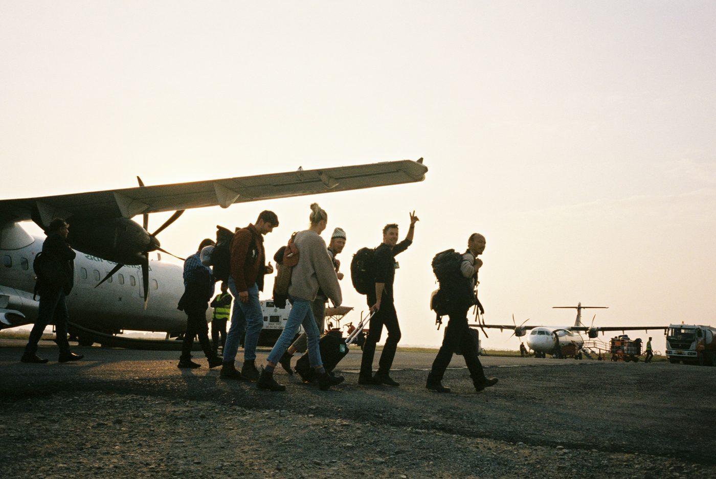 Crew walking out to the plane